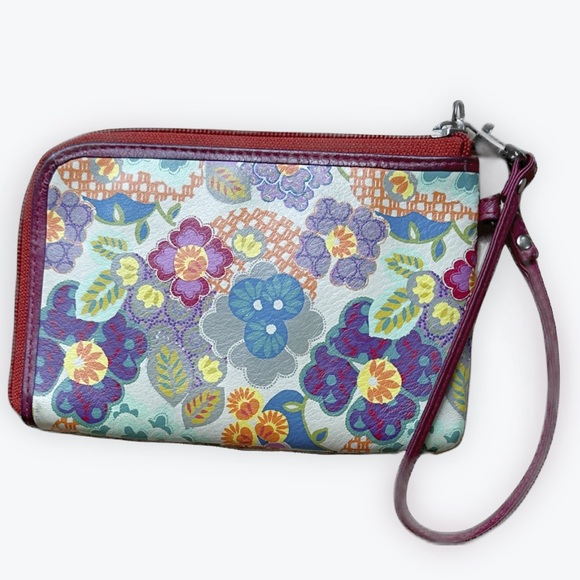 Bright Boho Flowers Leather Fossil Wristlet with Detachable Strap - Picture 1 of 12